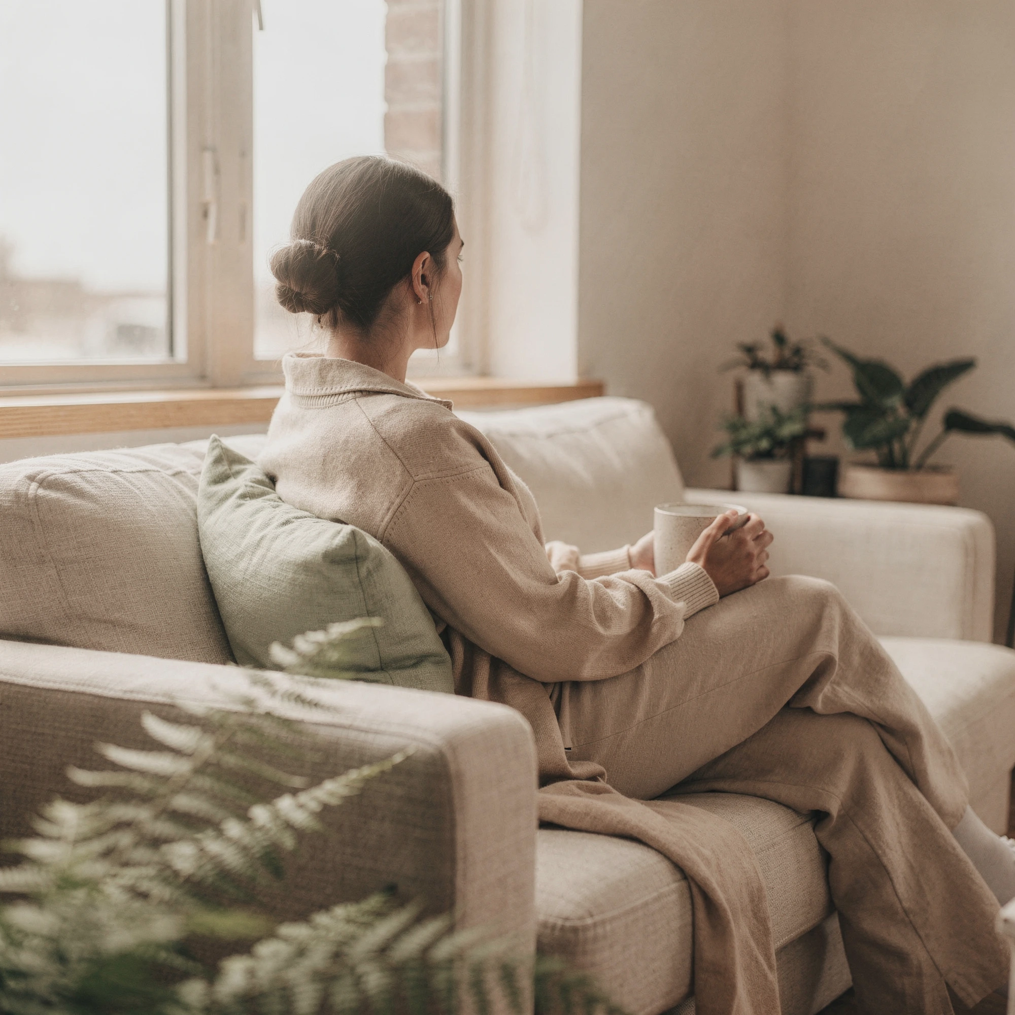 Woman sitting calmly by a window — psychiatric care serving Nolanville, TX